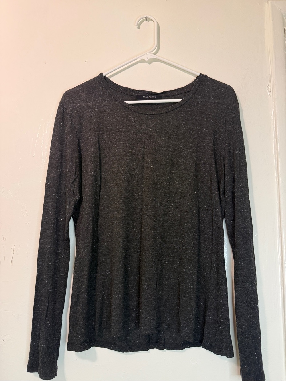 AllSaints Dark Gray Metallic Sparkle Long Sleeve Top - Size Large